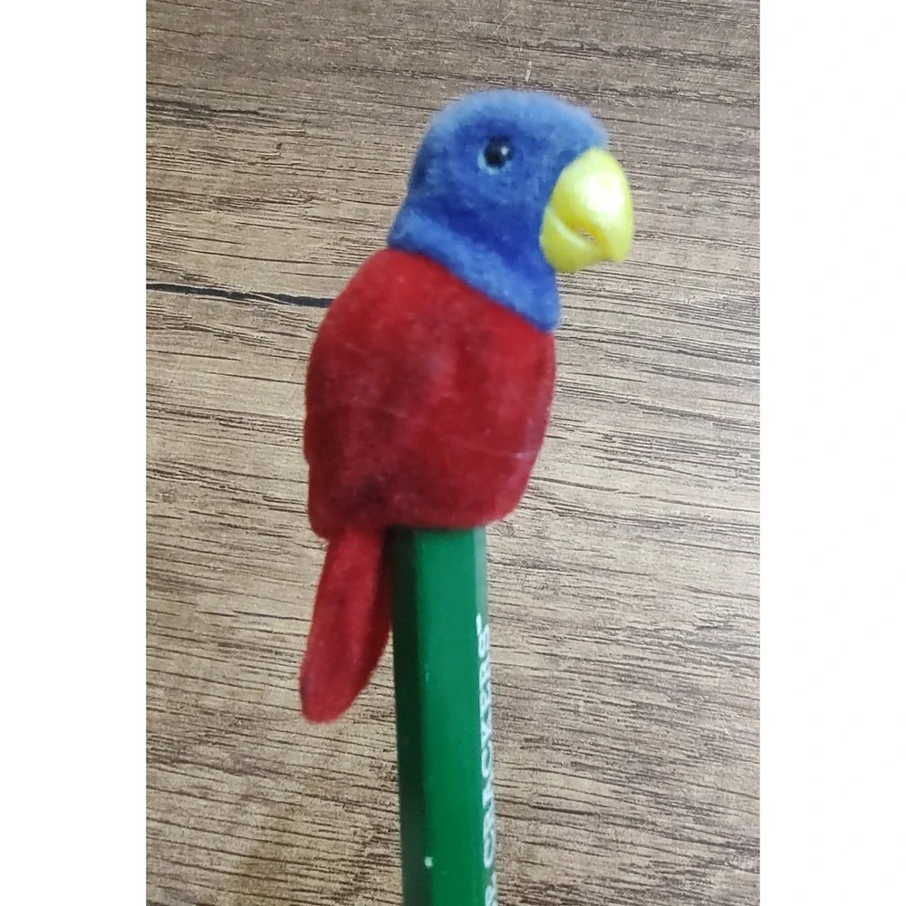 Vintage Flocked Parrot Pencil Topper Wise Crackers Pencil Ready-set-mail Green
